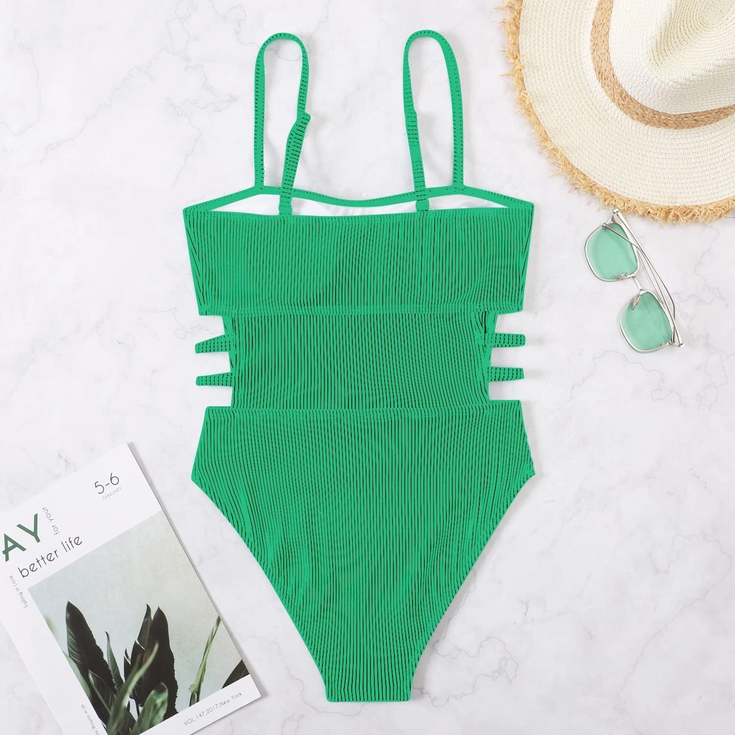 Sexy One Piece Swimsuit for Women Slimming Ribbed Bathing Suit Retro Swimsuit