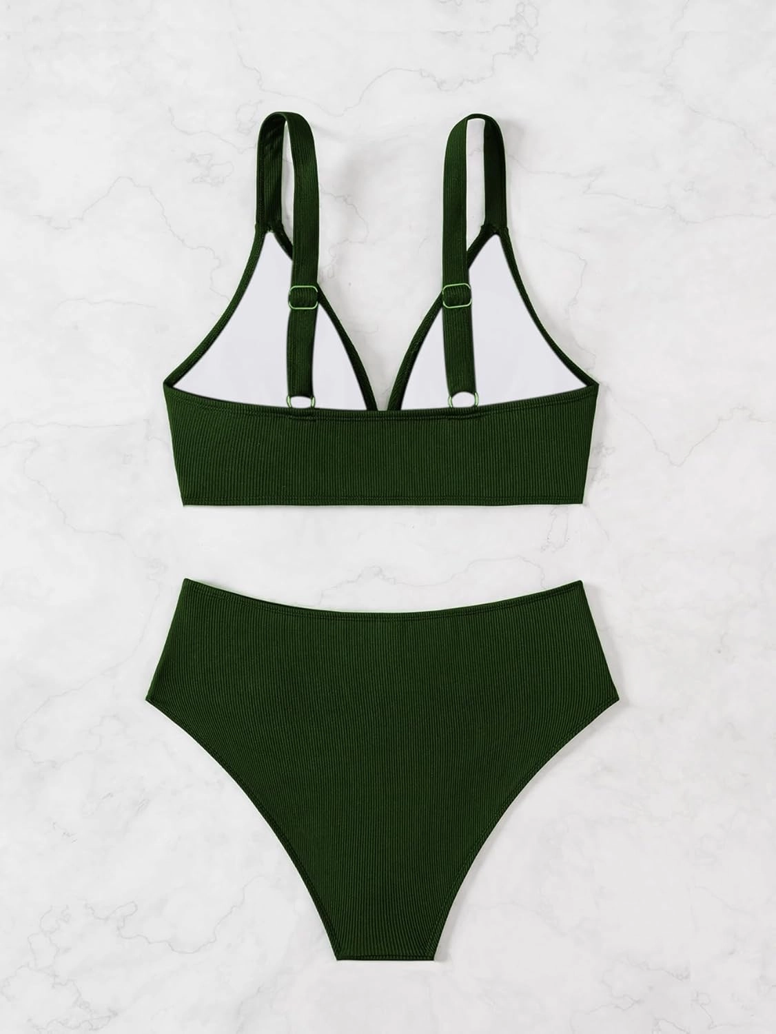 Sexy Ribbed Bikini Set Womens V-Cut Cheeky High Leg Tummy Control Longline Swimsuit 2 Piece