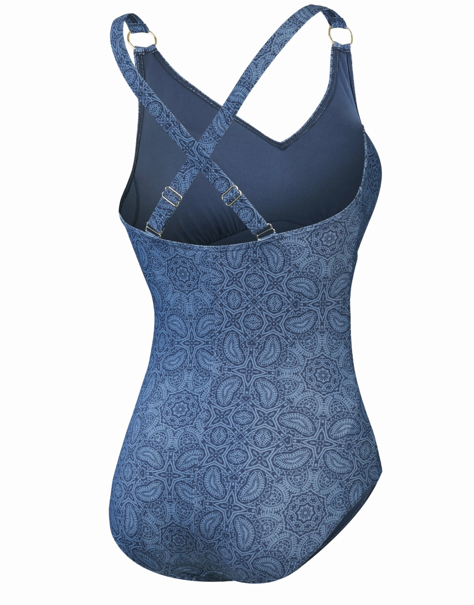 Shaping Printed V Neck Swimsuit - Washed Blue