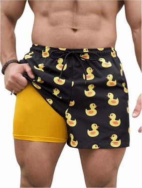 SHENHE Men's Swimming Trunks with Compression Lined Quick Dry Funny Swim Trunks Beach Shorts
