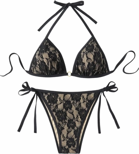 SHENHE Women's Plus Size Floral Lace Swimsuits 2 Piece Triangle Halter Tie String Bikini Set