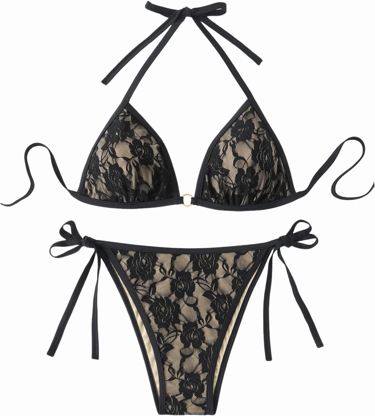SHENHE Women's Plus Size Floral Lace Swimsuits 2 Piece Triangle Halter Tie String Bikini Set