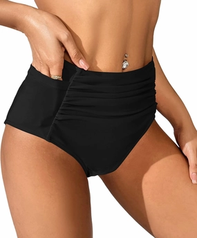 SherryDC Women's High Waisted Swimsuit Bottom Ruched Tummy Control Bikini Swim Bottom Tankini Briefs with Two Pockets