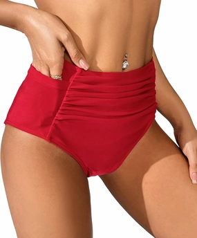 SherryDC Women's High Waisted Swimsuit Bottom Ruched Tummy Control Bikini Swim Bottom Tankini Briefs with Two Pockets