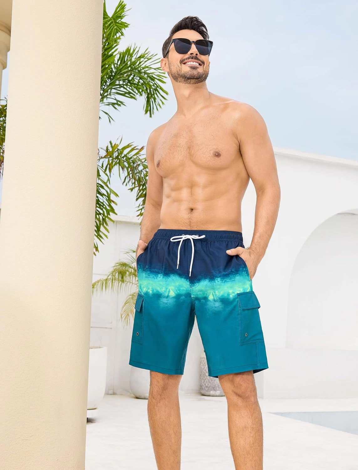 SILKWORLD Men's 9" Swim Trunks Quick Dry Mens Bathing Suit Mesh Lining Board Shorts with Pockets