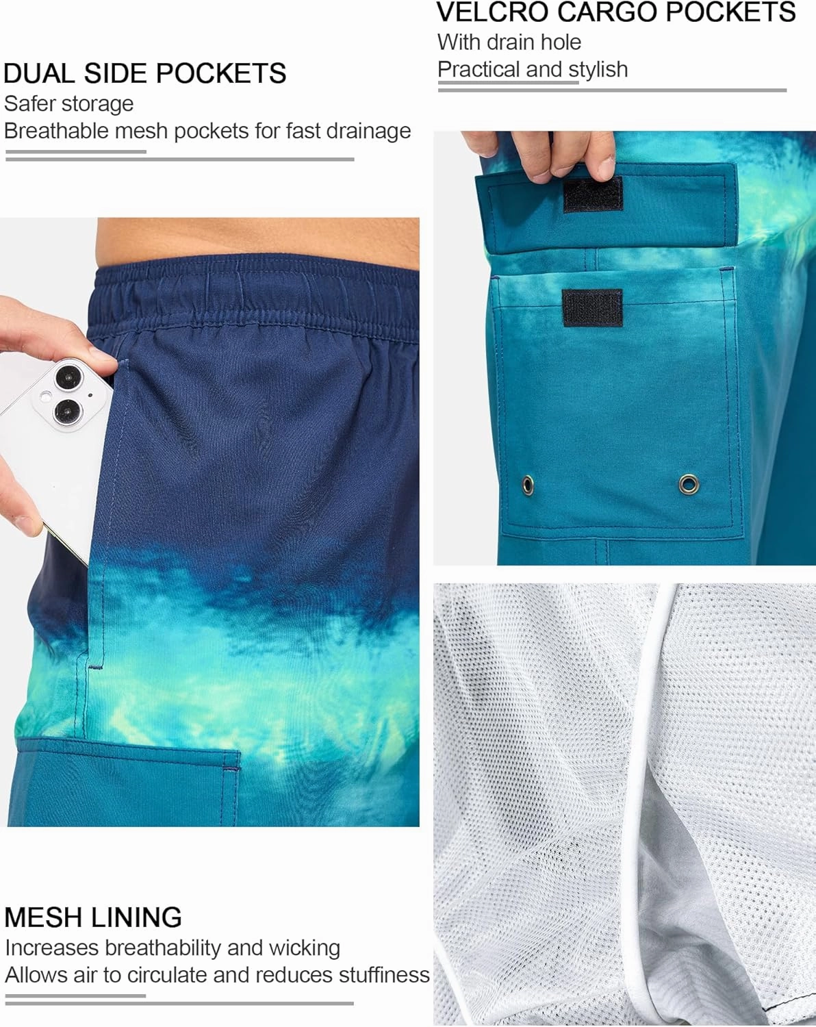SILKWORLD Men's 9" Swim Trunks Quick Dry Mens Bathing Suit Mesh Lining Board Shorts with Pockets