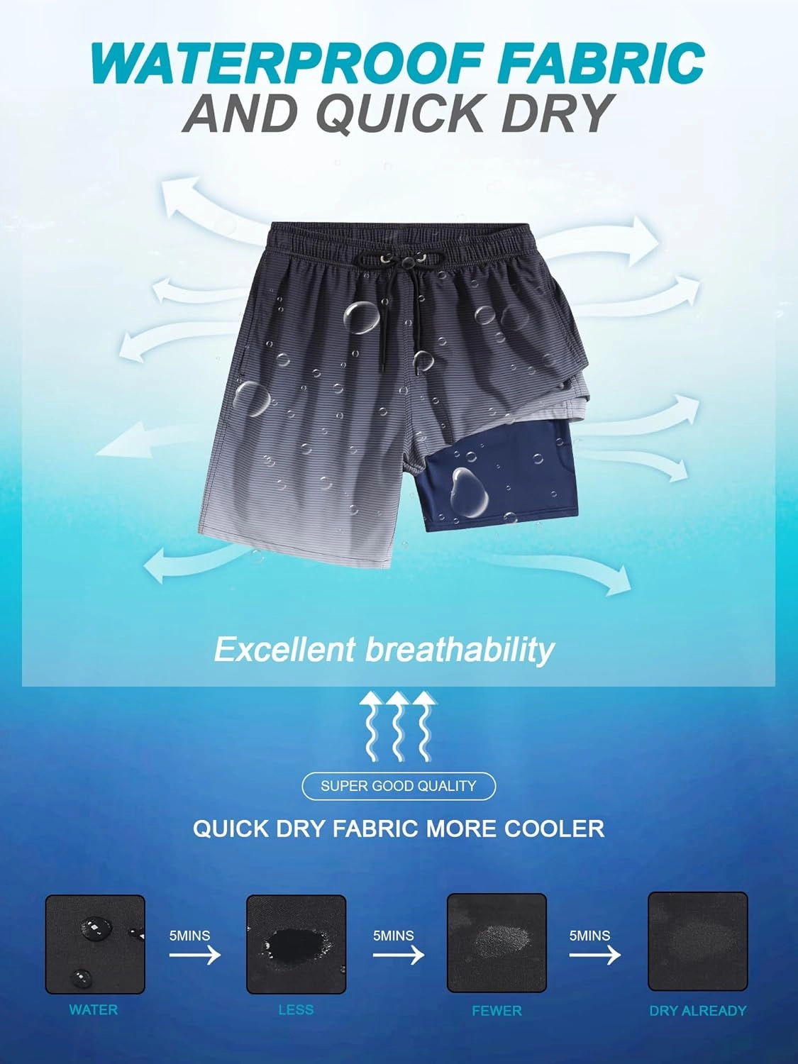 SILKWORLD Mens Swim Trunks Quick Dry Compression Liner 2 in 1 Shorts Men Swimsuit