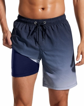 SILKWORLD Mens Swim Trunks Quick Dry Compression Liner 2 in 1 Shorts Men Swimsuit