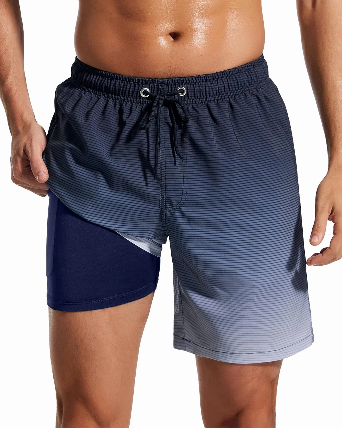 SILKWORLD Mens Swim Trunks Quick Dry Compression Liner 2 in 1 Shorts Men Swimsuit