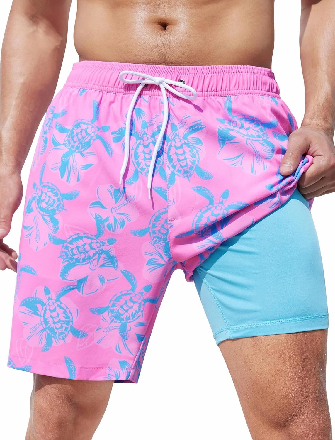 SILKWORLD Mens Swim Trunks Quick Dry Swimming Shorts with Compression Liner and Zipper Pockets
