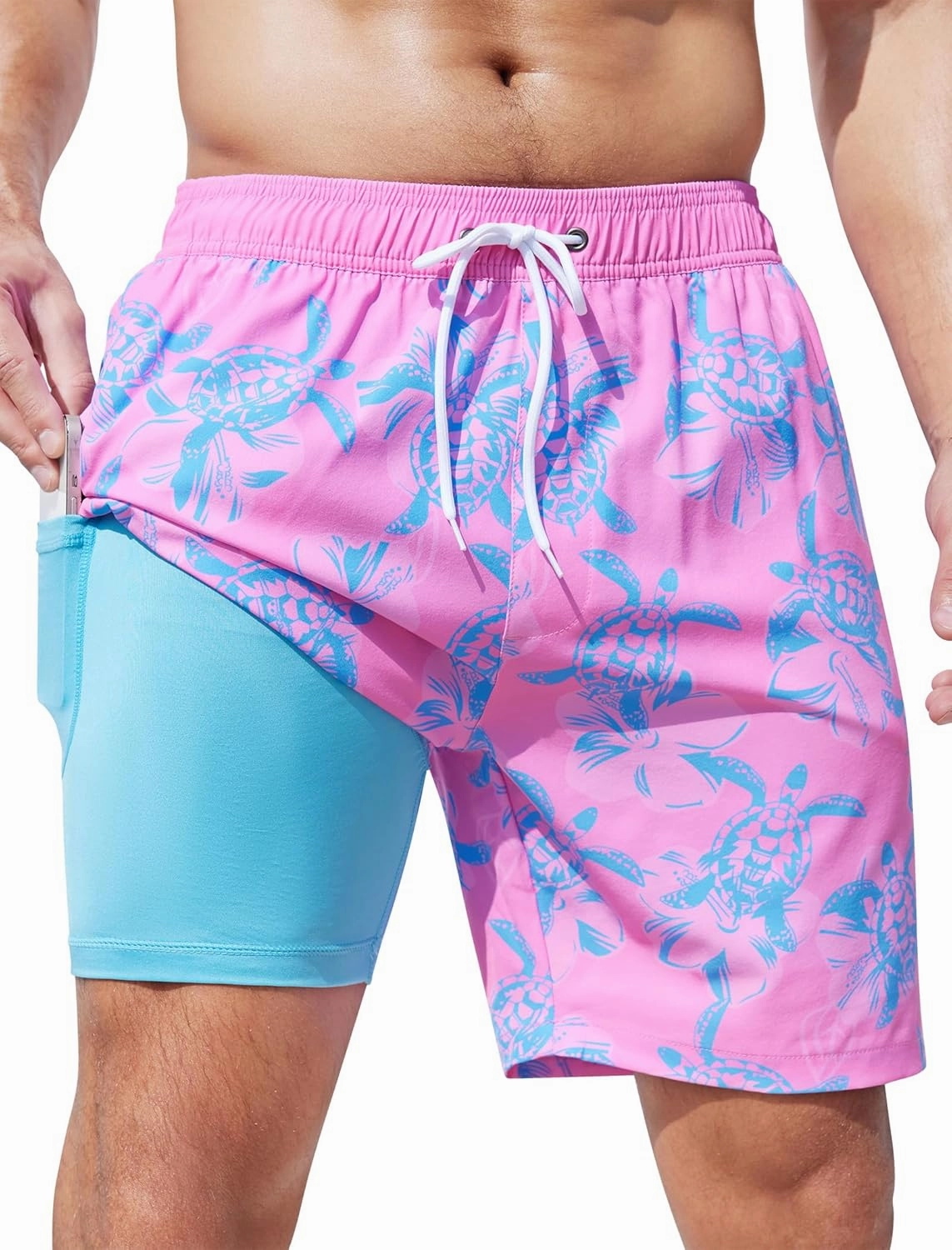 SILKWORLD Mens Swim Trunks Quick Dry Swimming Shorts with Compression Liner and Zipper Pockets