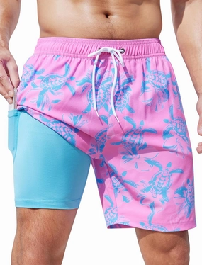 SILKWORLD Mens Swim Trunks Quick Dry Swimming Shorts with Compression Liner and Zipper Pockets