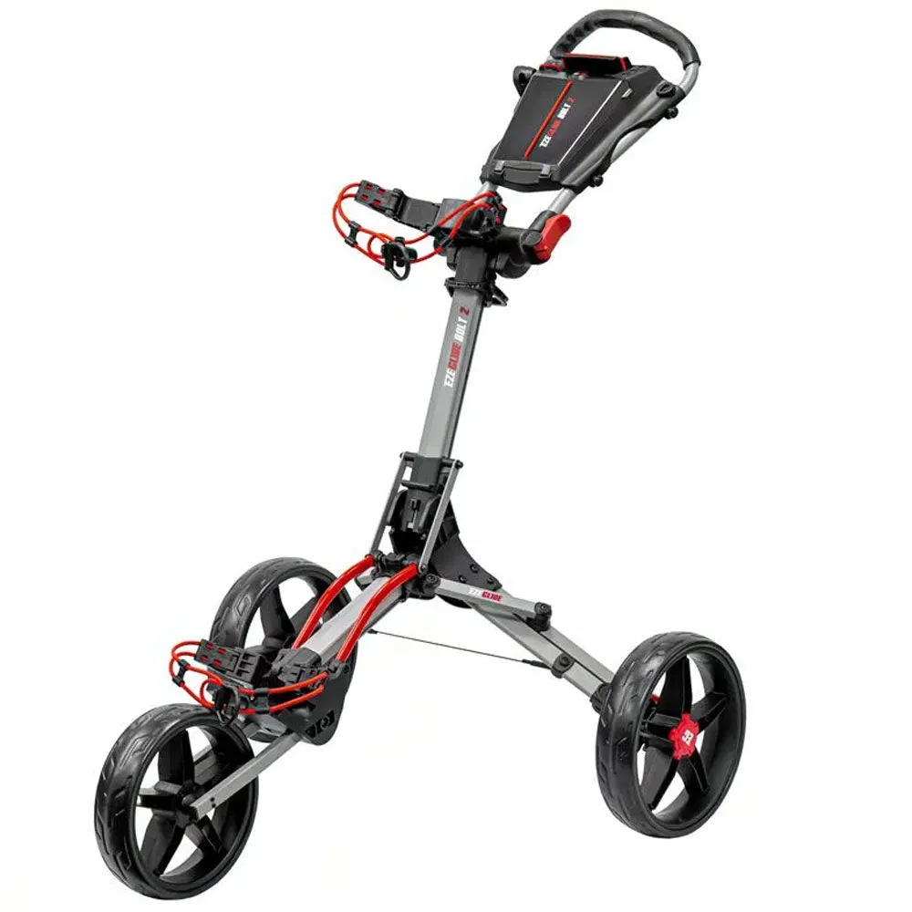 EzeGlide Bolt 2 3-Wheel Push Trolley - Matt Grey/Red, Golf club travel bag hard case, Golf belt with ball marker, Airline approved golf bag