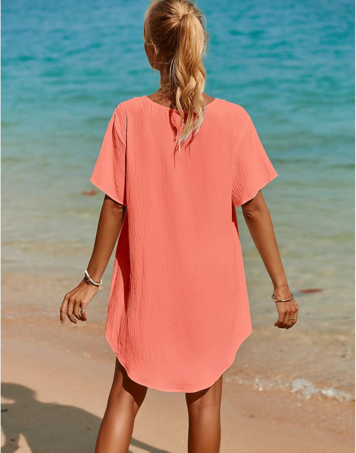 SimpleFun Womens Swimsuit Coverup Lace Crochet V Neck Bathing Suit Cover Up Dress Beach Cover Ups for Swimwear