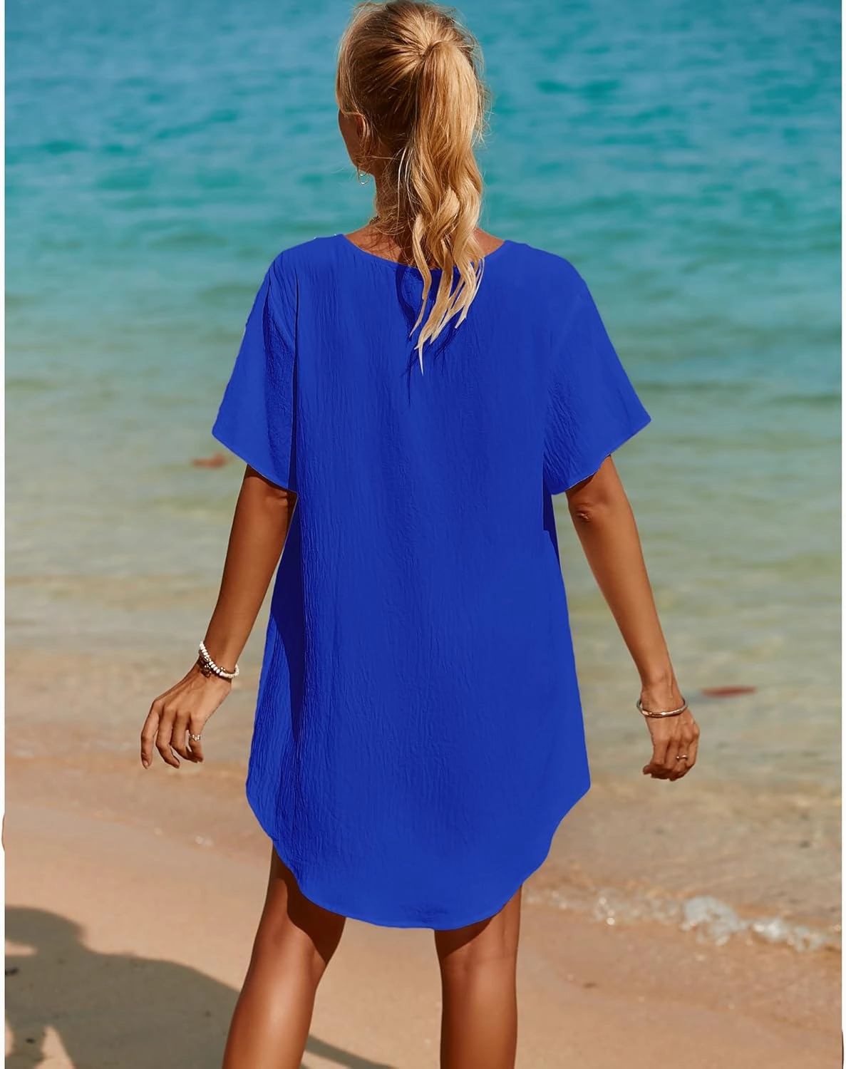 SimpleFun Womens Swimsuit Coverup Lace Crochet V Neck Bathing Suit Cover Up Dress Beach Cover Ups for Swimwear