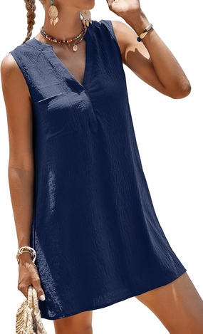 SimpleFun Womens Swimsuit Coverup V-Neck Bathing Suit Cover Up Swimwear Sleeveless Beach Cover Ups Dress With Front Pockets