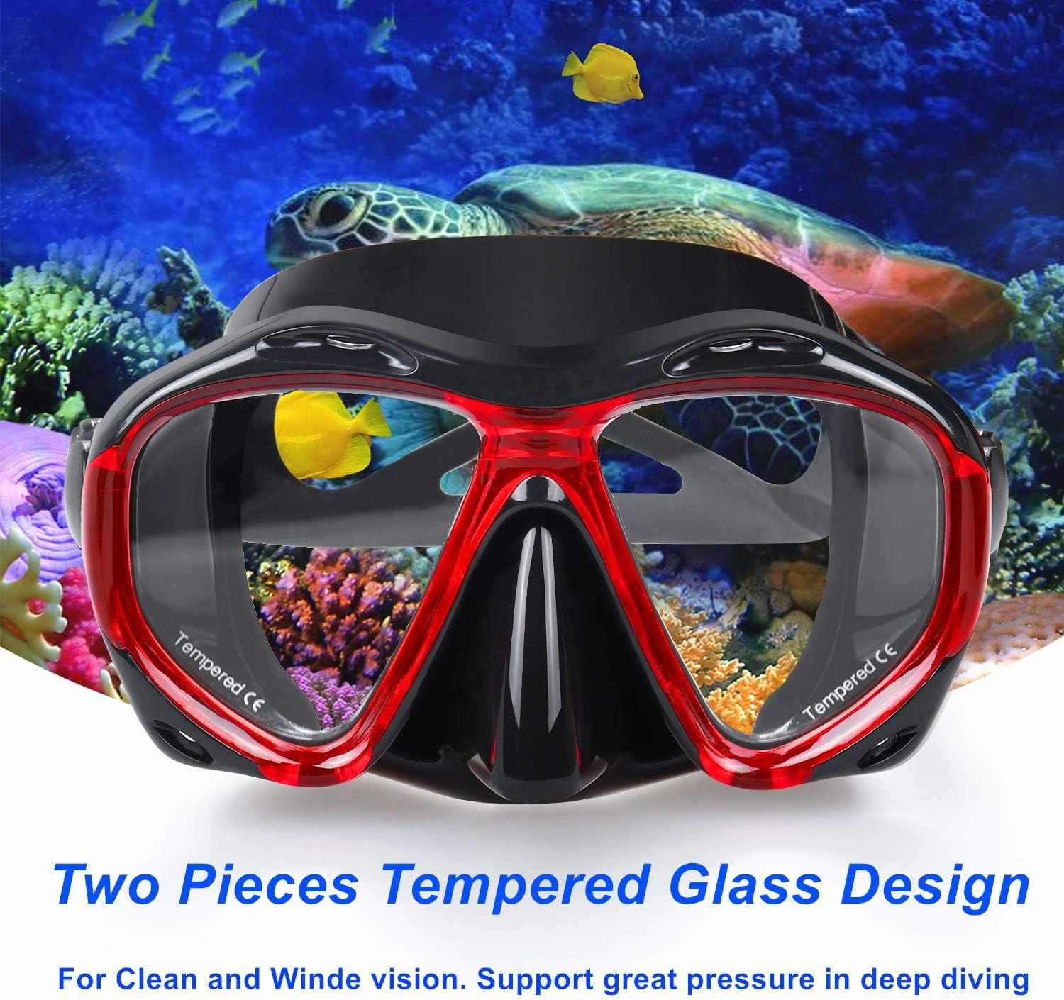 Snorkel Diving Mask Panoramic HD Swim Mask, Anti-Fog Scuba Diving Goggles,Tempered Glass Dive Mask Adult Youth Swim Goggles with Nose Cover for Diving, Snorkeling, Swimming