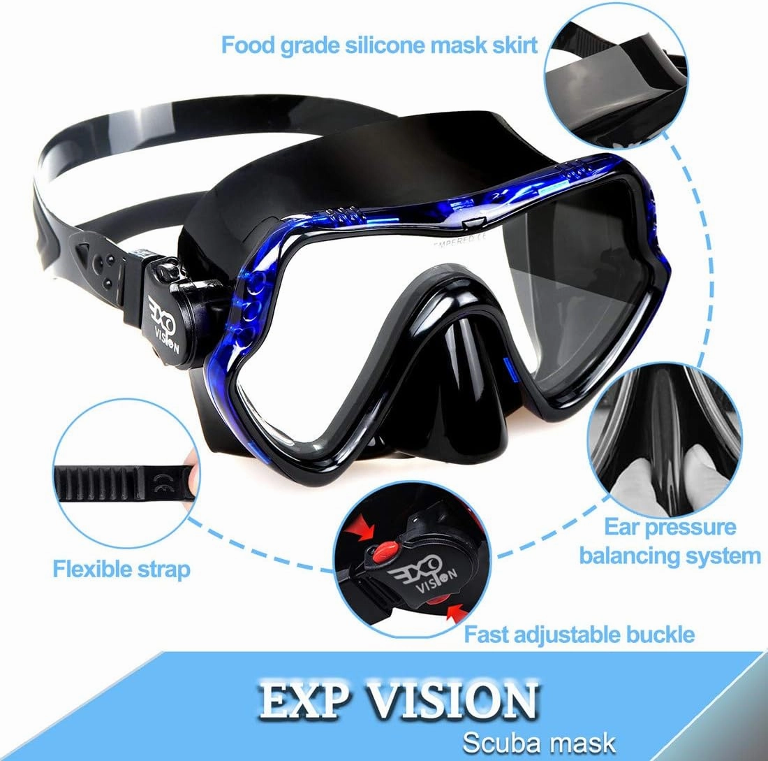 Snorkel Diving Mask, Professional Snorkeling Mask Gear, Ultra Clear Lens with Wide View Tempered Glass Goggles,Anti Leakage Scuba Mask, Silicone Swimming Goggles Mask for Adults, 3 Color