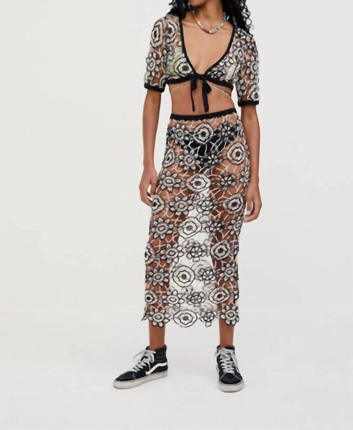 Sofia Crop/swim Cover-Up In Black And White