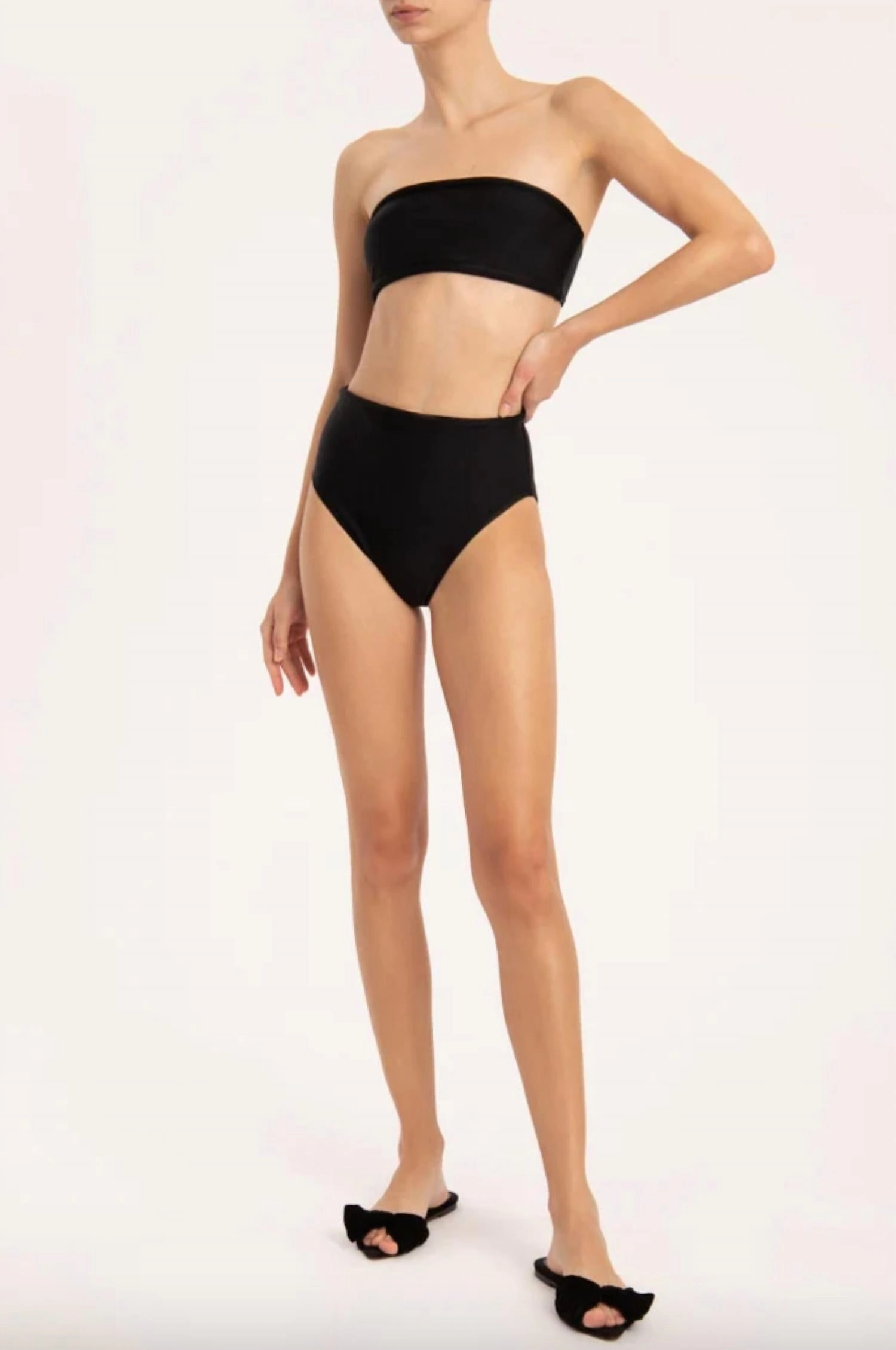 Solid High-Leg Bandeau Bikini In Black