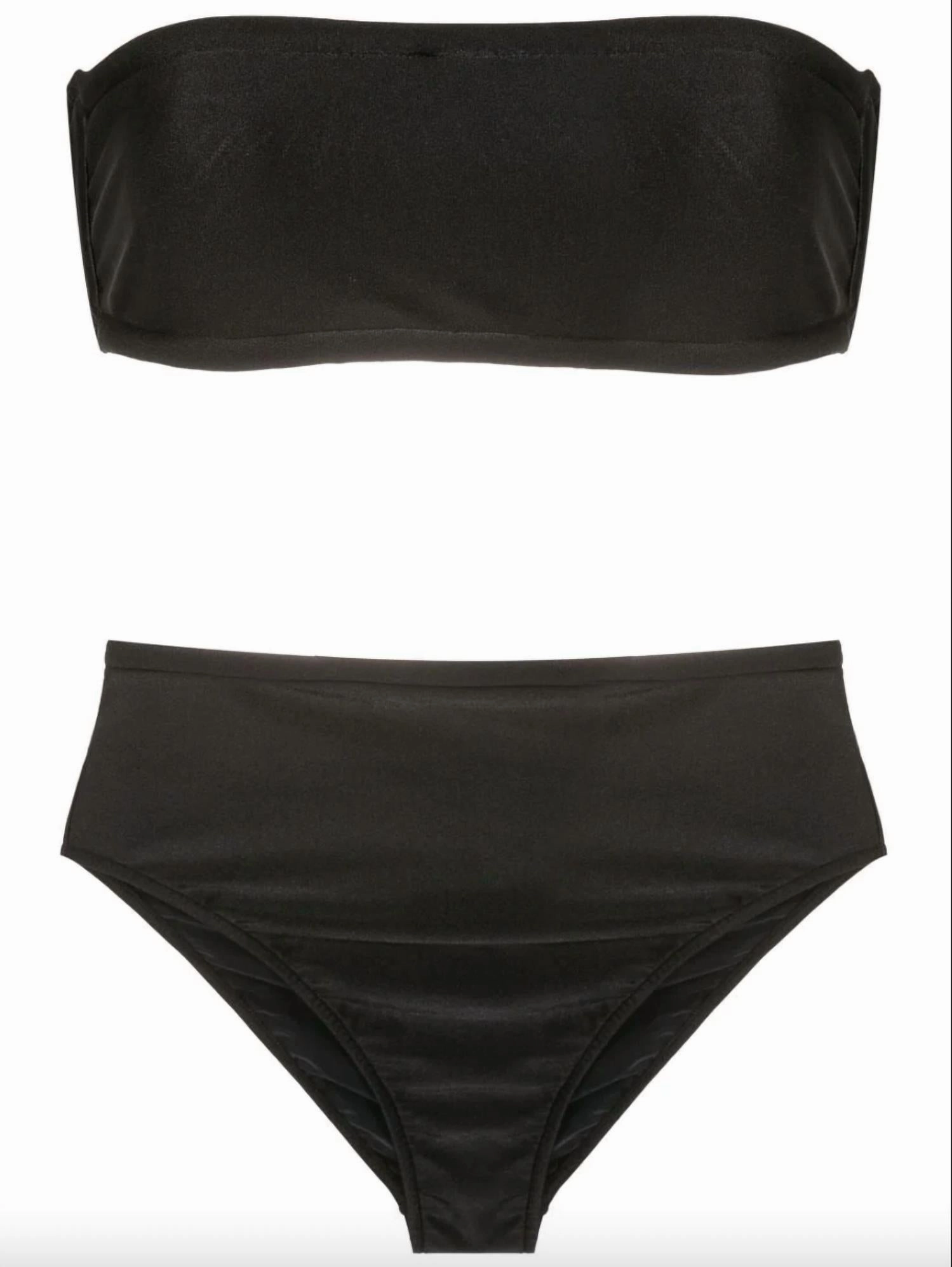 Solid High-Leg Bandeau Bikini In Black