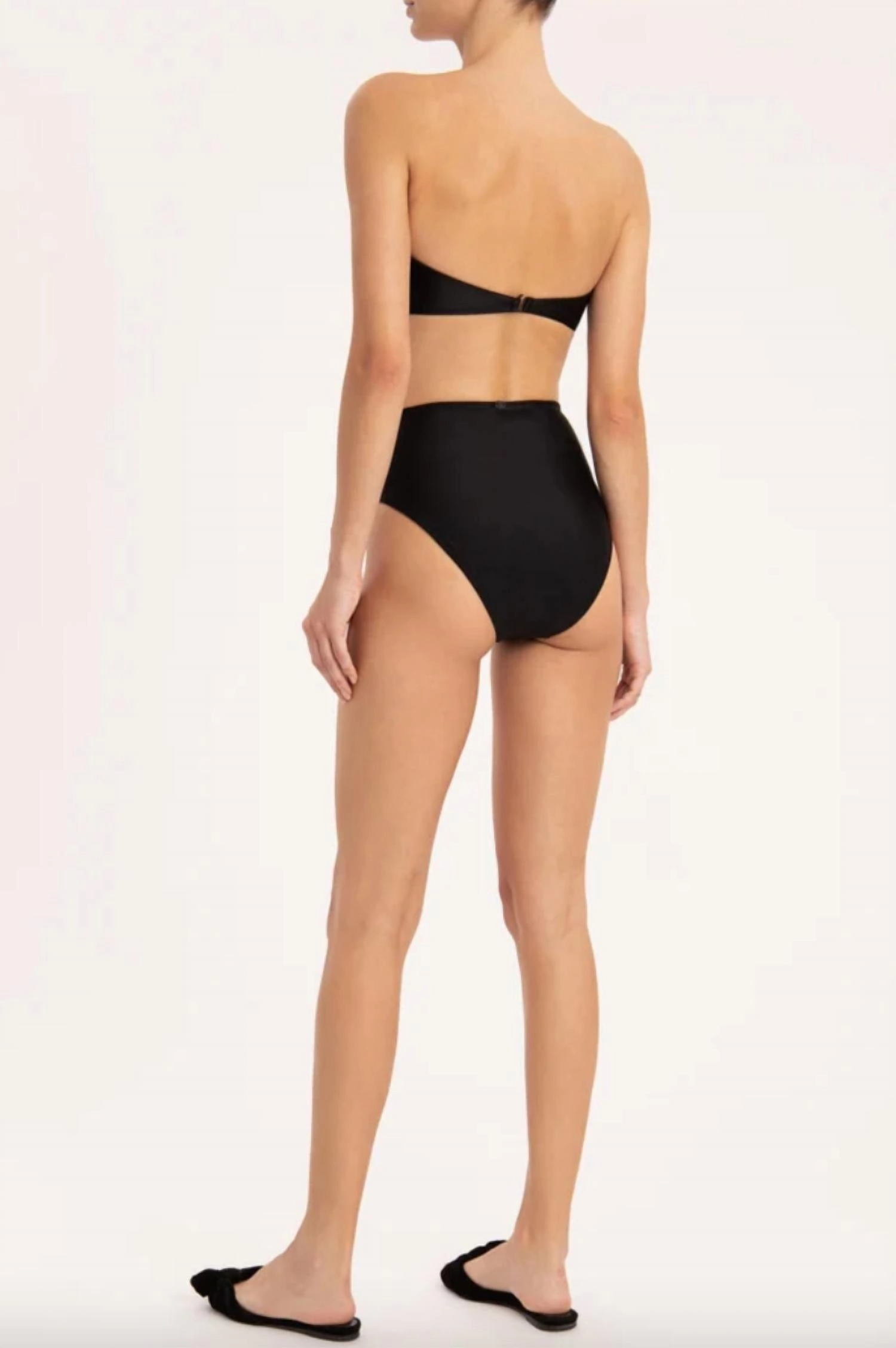 Solid High-Leg Bandeau Bikini In Black
