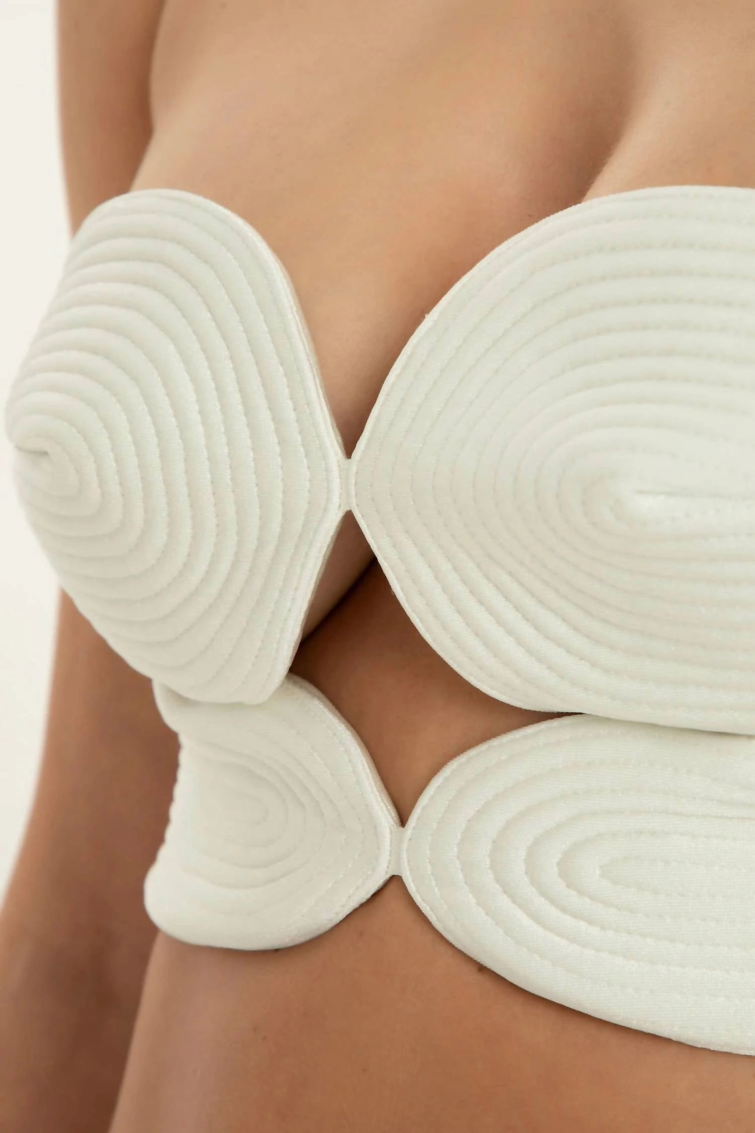 Solid High Leg Matelasse Swimsuit In Off White