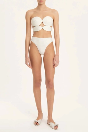 Solid High Leg Matelasse Swimsuit In Off White