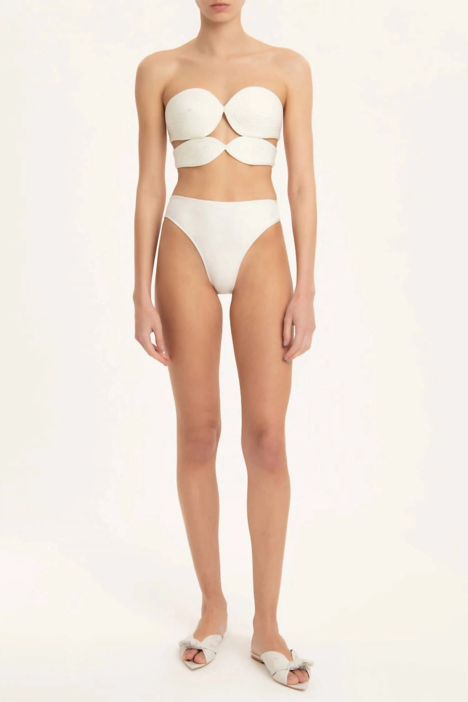 Solid High Leg Matelasse Swimsuit In Off White