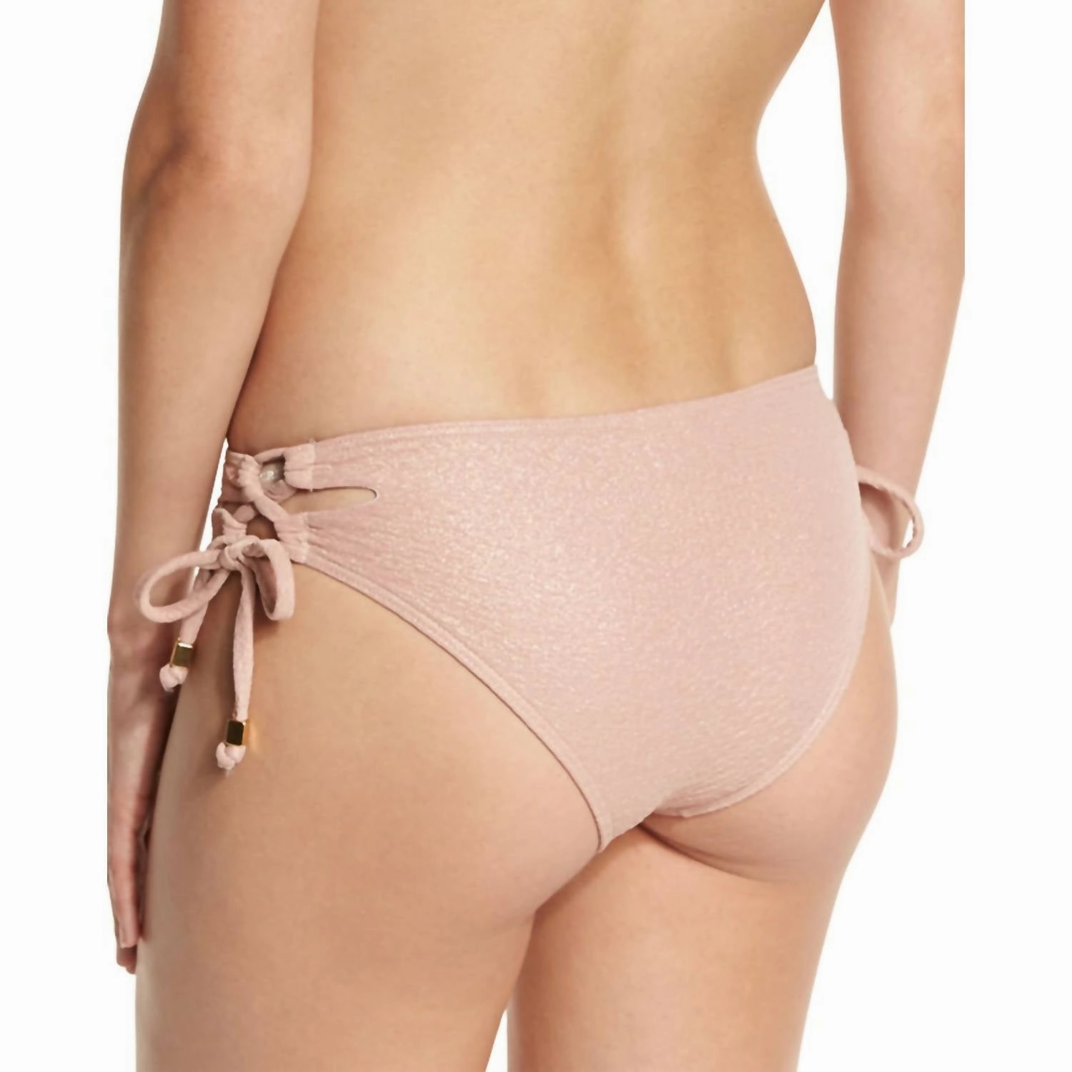 Solid Lace Side Bikini Bottom In Rose Gold
