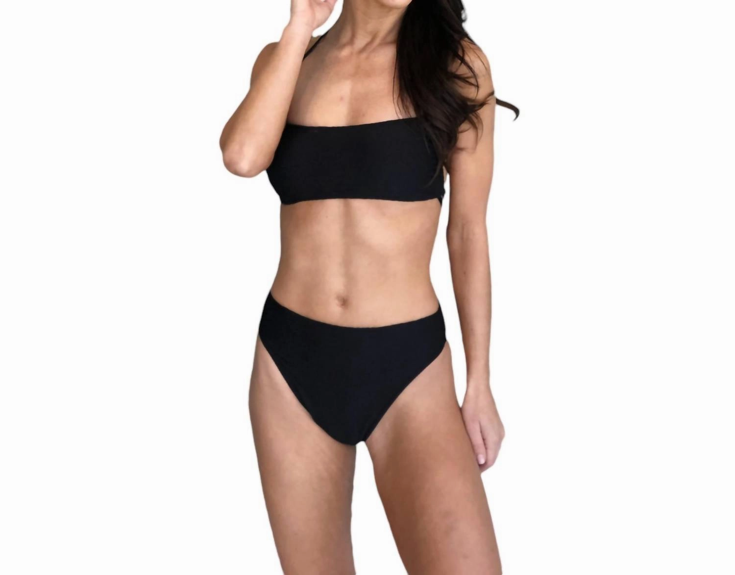 Solid Laced Bandeau Bikini Top In Black