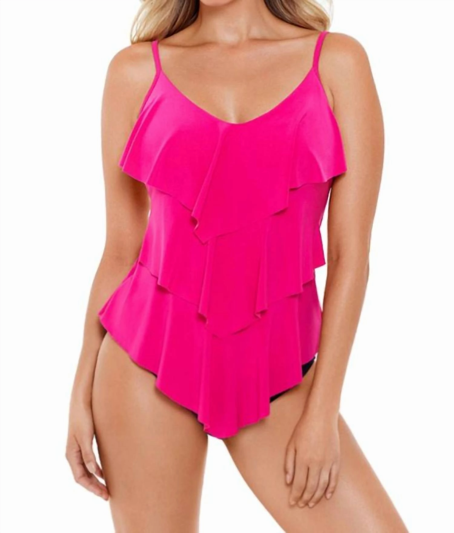 Solid Rita Tankini Top In Hibicus Pink