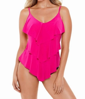 Solid Rita Tankini Top In Hibicus Pink