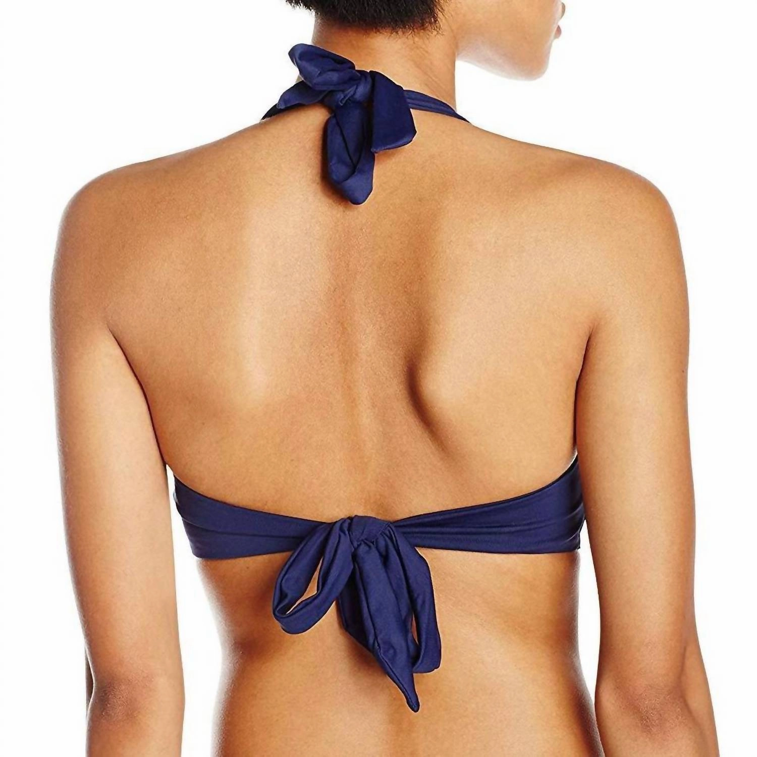 Solid Soft Twist Halter Bikini Top In Navy