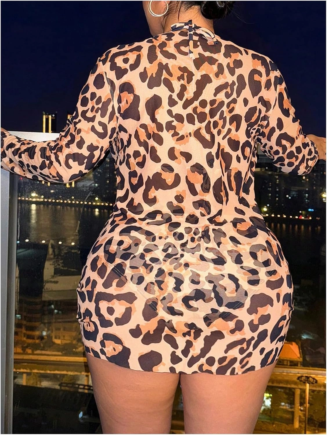 SOLY HUX Plus Size Swimsuit for Women 3 Piece Leopard Print Halter Triangle Bikini Set Bathing Suit with Cover Up Dress