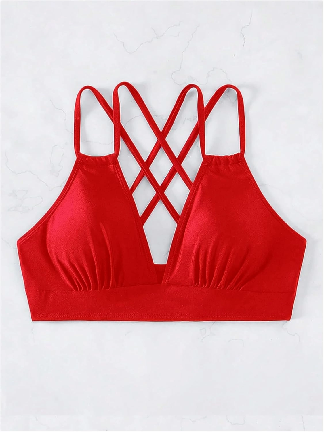 SOLY HUX Women's Bikini Tops V Neck Criss Cross Back Spaghetti Strap Padded Bathing Suit Swim Top Only