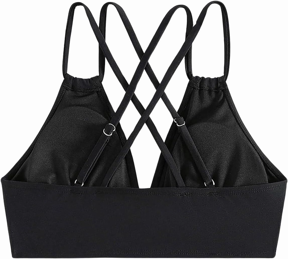 SOLY HUX Women's Bikini Tops V Neck Criss Cross Back Spaghetti Strap Padded Bathing Suit Swim Top Only