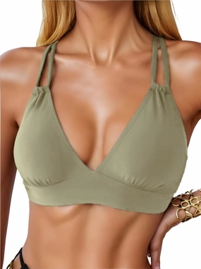 SOLY HUX Women's Bikini Tops V Neck Criss Cross Back Spaghetti Strap Padded Bathing Suit Swim Top Only
