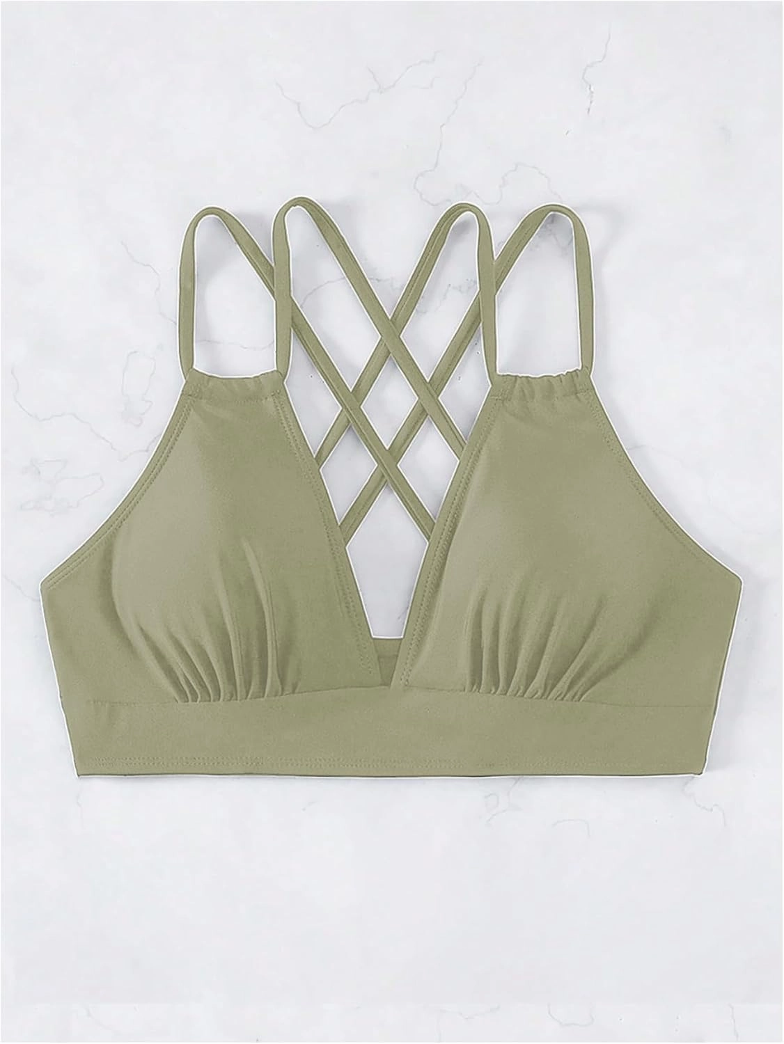 SOLY HUX Women's Bikini Tops V Neck Criss Cross Back Spaghetti Strap Padded Bathing Suit Swim Top Only