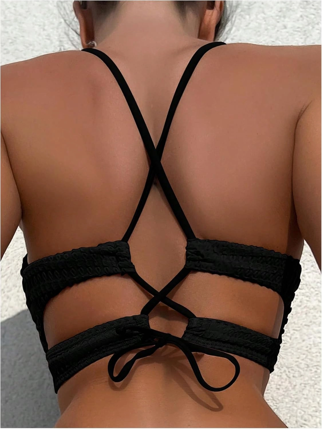 SOLY HUX Women's Criss Cross Lace Up Back Bikini Top Swimsuit Bathing Suit Tops