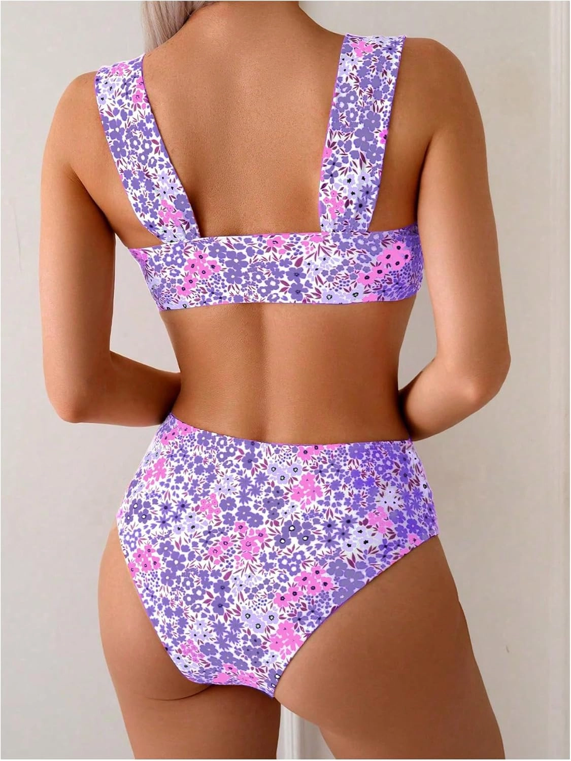 SOLY HUX Women's Floral Print Swimsuit V Wire High Waisted Bikini Set Two Piece Bathing Suit