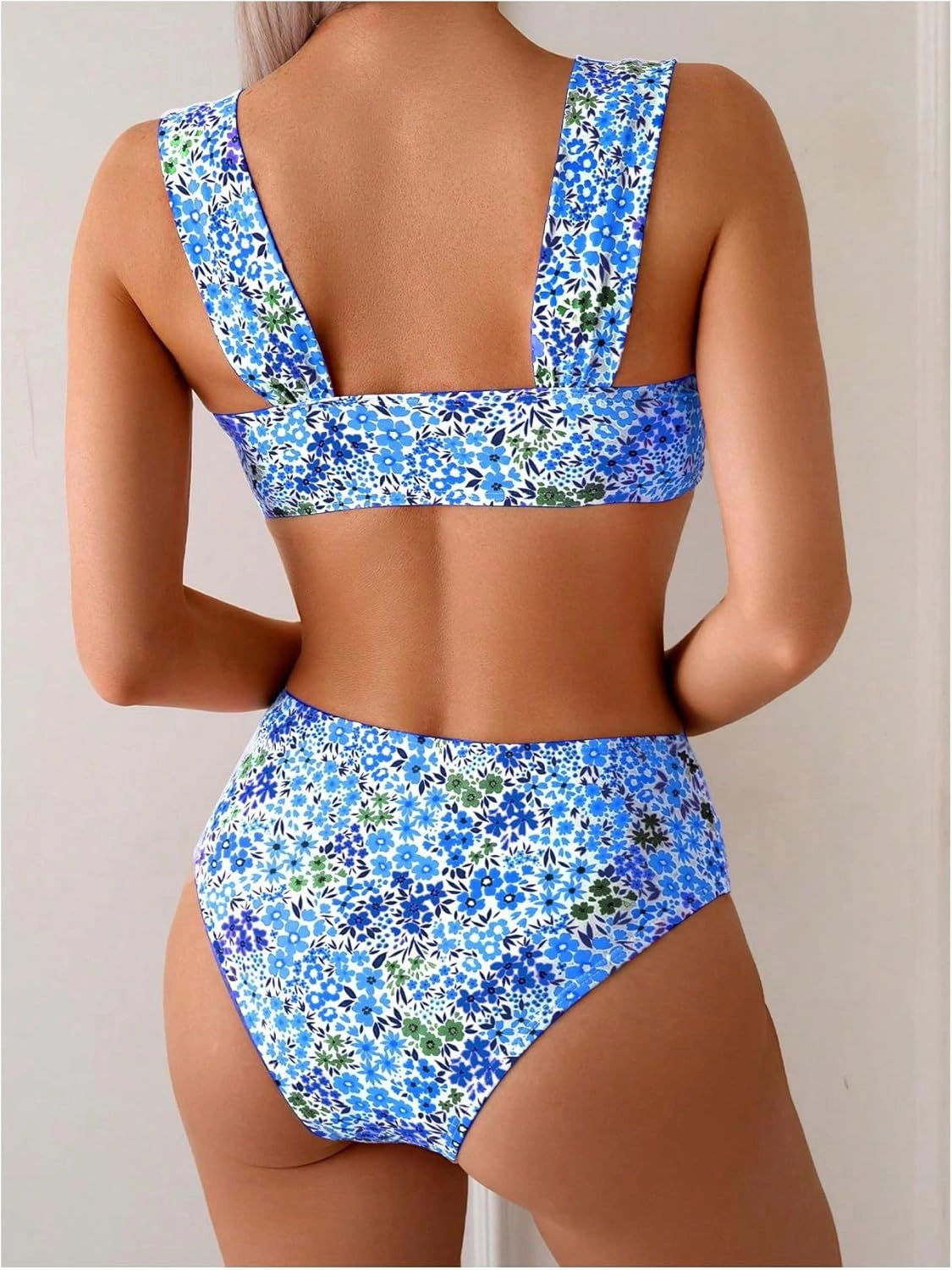 SOLY HUX Women's Floral Print Swimsuit V Wire High Waisted Bikini Set Two Piece Bathing Suit