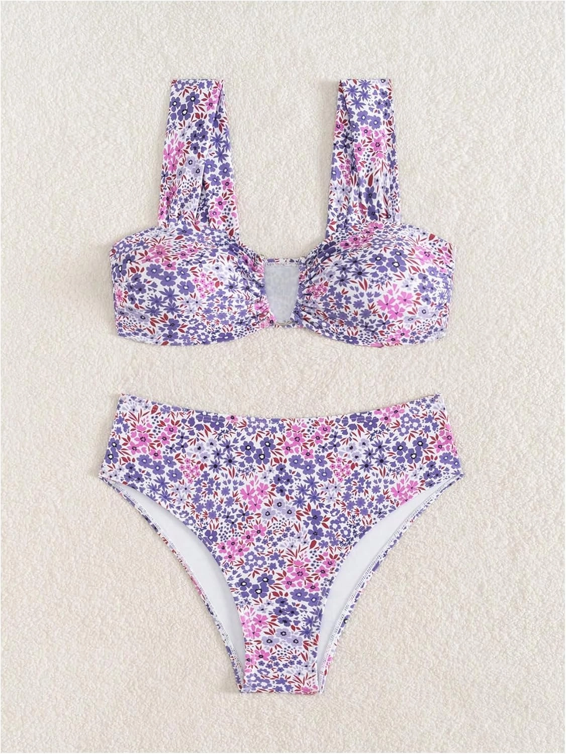 SOLY HUX Women's Floral Print Swimsuit V Wire High Waisted Bikini Set Two Piece Bathing Suit