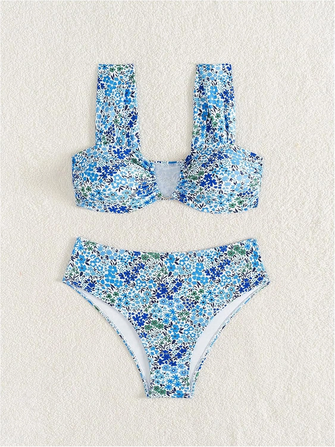 SOLY HUX Women's Floral Print Swimsuit V Wire High Waisted Bikini Set Two Piece Bathing Suit
