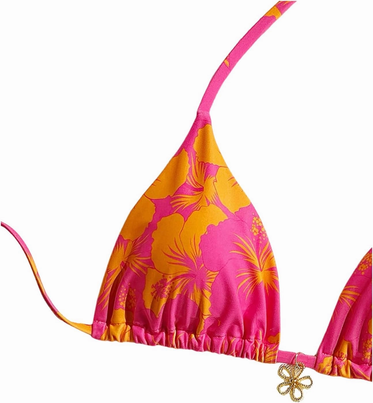 SOLY HUX Women's Floral Print Triangle Bikini Tops Hawaiian Halter Tie Back Bathing Suit Tops Summer Swimsuit Top Only