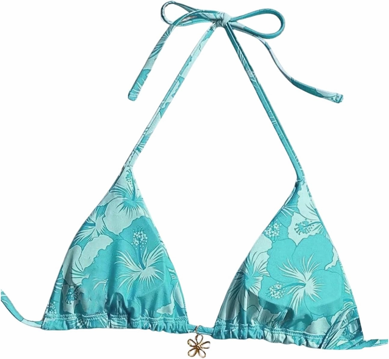 SOLY HUX Women's Floral Print Triangle Bikini Tops Hawaiian Halter Tie Back Bathing Suit Tops Summer Swimsuit Top Only