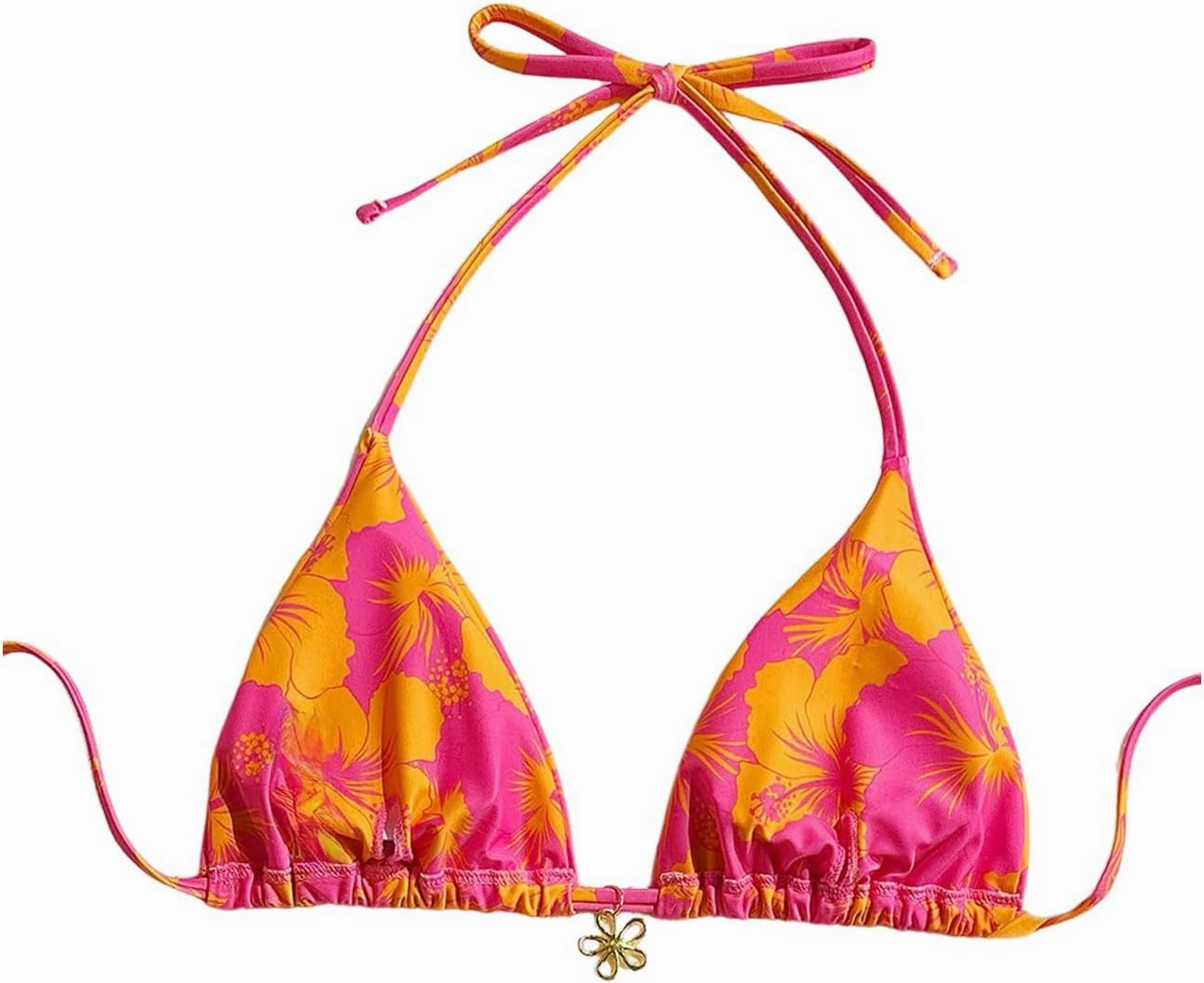 SOLY HUX Women's Floral Print Triangle Bikini Tops Hawaiian Halter Tie Back Bathing Suit Tops Summer Swimsuit Top Only