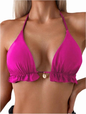SOLY HUX Women's Halter Bikini Tops Frill Trim Triangle Bathing Suit Swimsuit Tops