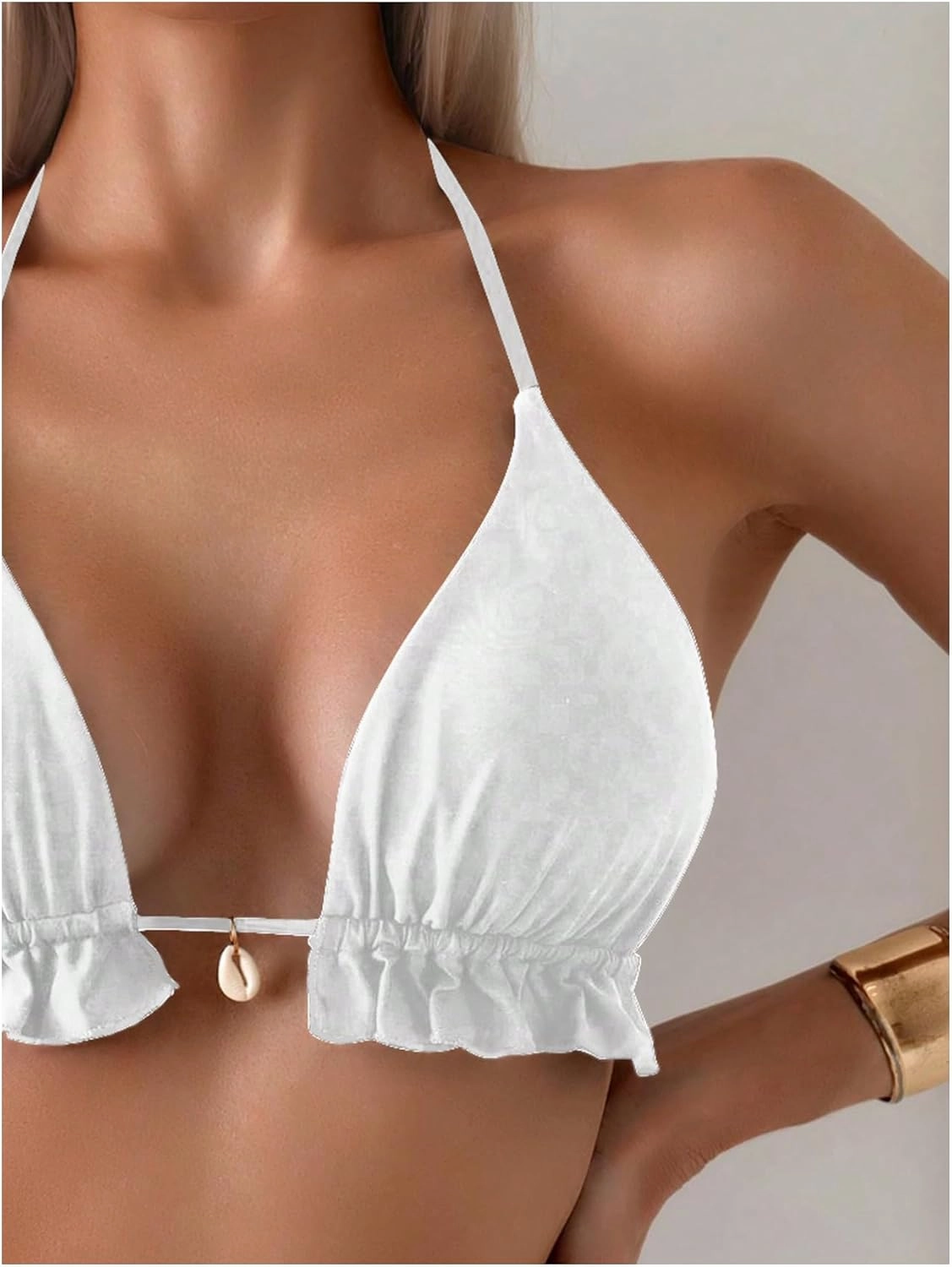 SOLY HUX Women's Halter Bikini Tops Frill Trim Triangle Bathing Suit Swimsuit Tops