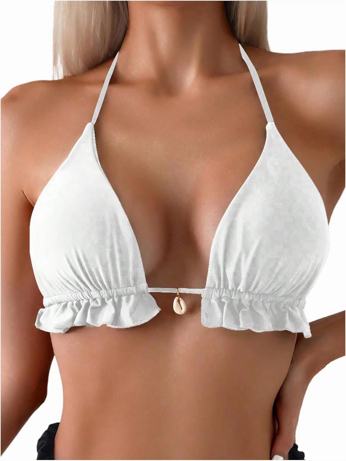 SOLY HUX Women's Halter Bikini Tops Frill Trim Triangle Bathing Suit Swimsuit Tops